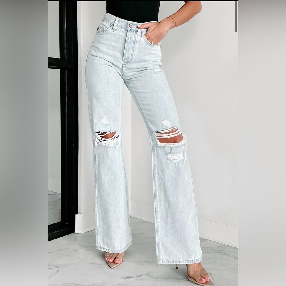 MONTANA MOOD 90'S KANCAN DISTRESSED HIGH RISE FLARE JEANS (LIGHT)